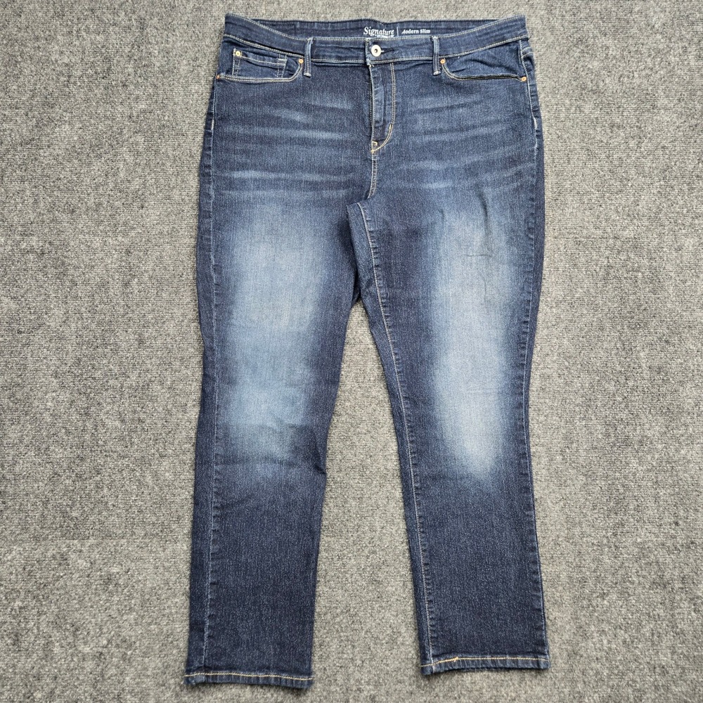 Signature Levi Strauss Modern Slim Jeans Dark Wash Stretch Denim Womens Size 16L